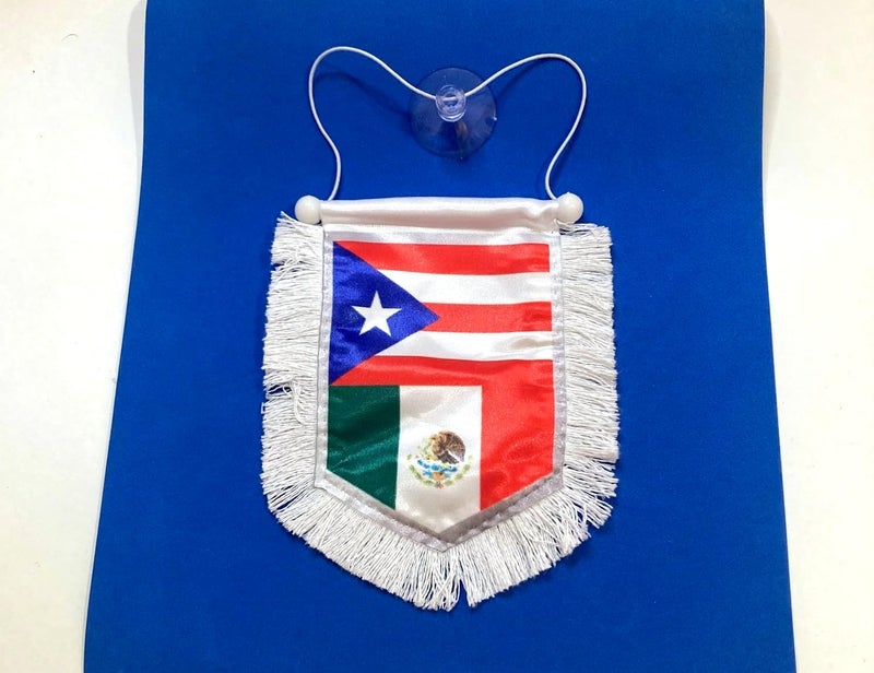 PRK 14 Puerto Rican Mexican flag for car accessories Mexico & Puerto Rico Car Flags Mexico rearview mirror decoration Combo - Dual Heritage Rearview Mirror Decor for Every Drive - Image 1